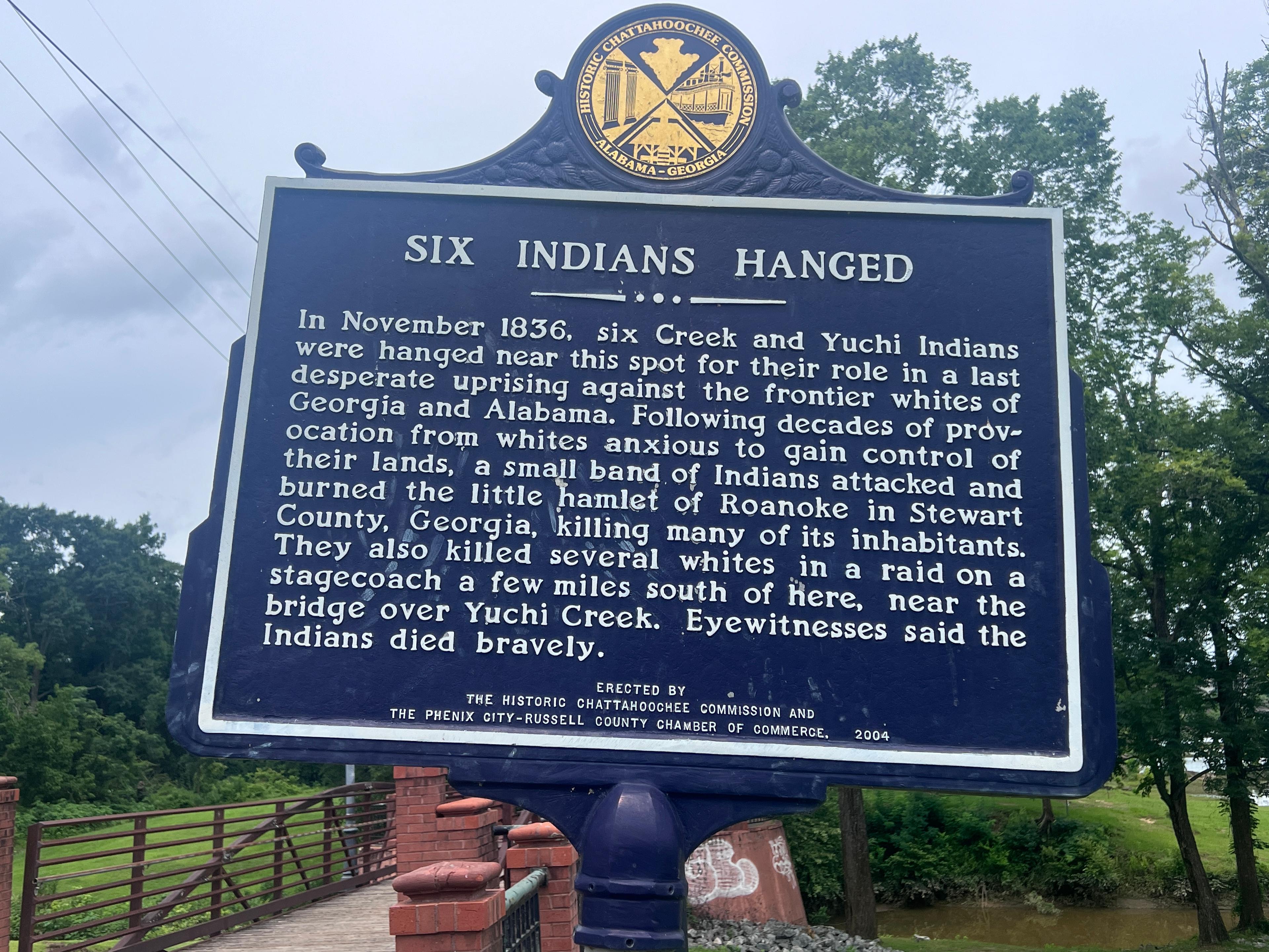 The Six Indians Hanged historic marker